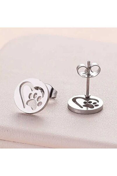sarıyer silver Paw Model Cat Dog Pet Themed Stoneless Screw Nail Style Steel Earrings