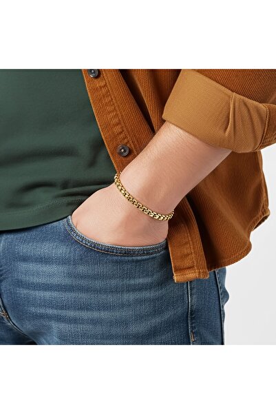 AKSESUARIM سوار رجالي من الفولاذ الألباني بسلسلة مستديرة 6 مم