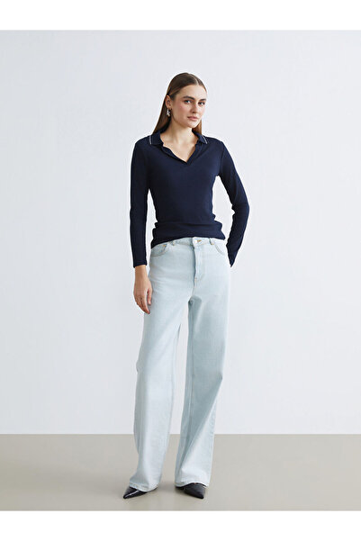 LC Waikiki Γυναικείο μπλουζάκι με ριμπ πόλο με λαιμόκοψη