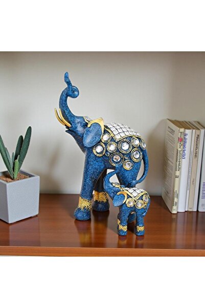 ELSELİFE Lüks İşlemeli Anne Yavru Fil Biblo 28 cm Dekoratif Reçine Heykel Ev ...