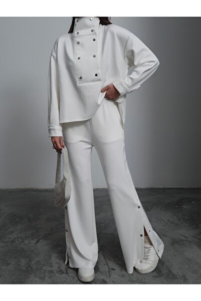 Paw Garage Women's Navy Winter Modal Fabric Snap Detailed Set