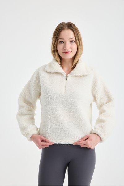 Store Women's Mock Neck Plush Fleece Rubber Detailed Winter Coat