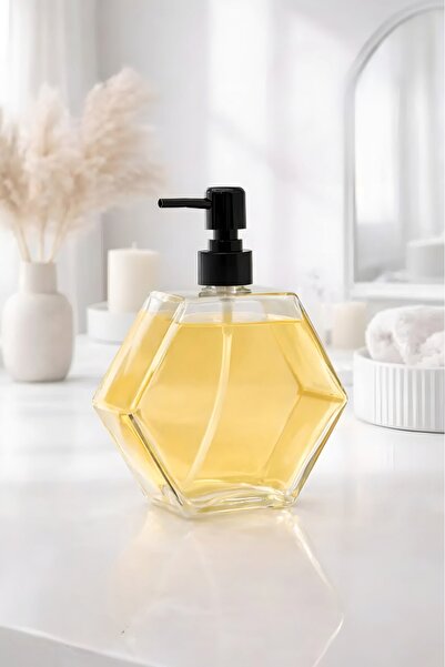 KRD Home Decorative Glass Liquid Soap Dispenser, Countertop, Hexagonal, 500 ml