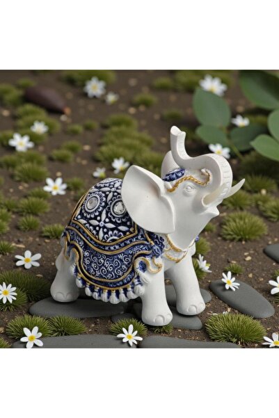 ELSELİFE Lüks Taş ve Nakış İşlemeli Feng Shui Şans Bereket Fil Heykel Seti De...