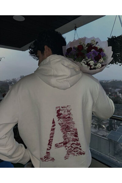 Le Savu Φούτερ Kiss Design Letter με τύπωμα oversized με κουκούλα σε λευκό χρώμα