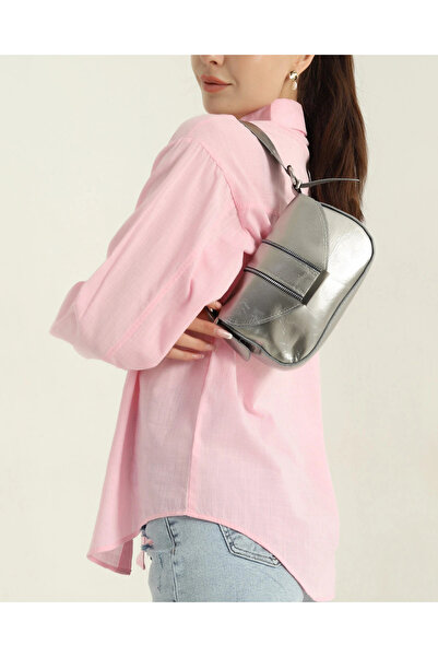 Bersia White Wrinkled Textured Women's Handbag and Shoulder Bag with Magnetic Closure