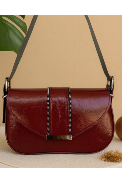 Bersia White Wrinkled Textured Women's Handbag and Shoulder Bag with Magnetic Closure