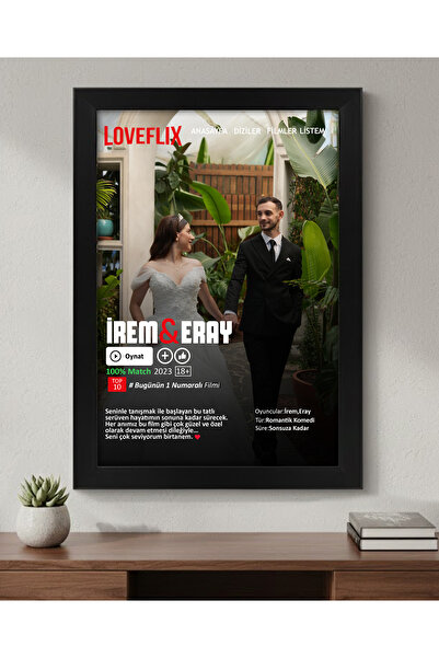 MODA Kişiye Özel LOVEFLIX Temalı Poster Tablo Sevgiliye Eşe Çerçeveli Duvar T...