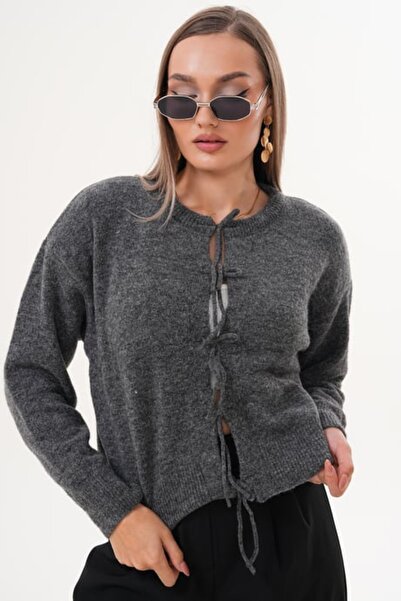 ZARİF STOREE Women's Lace-Up Detailed Knitwear Knitted Cardigan 255229