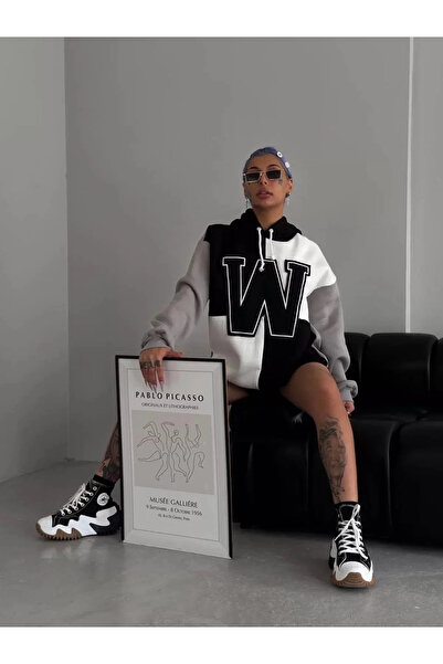 MODA Women's W Embroidered Hooded Sweatshirt - Black