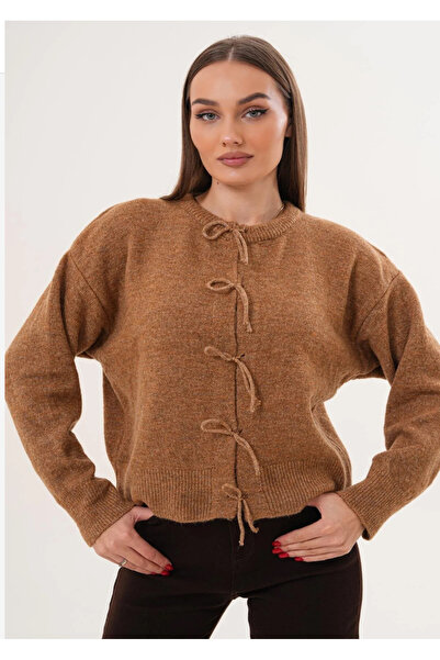 ZARİF STOREE Women's Lace-Up Detailed Knitwear Knitted Cardigan 255229