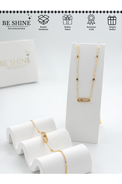 Be shine accessories Çelik Kolye Küpe Seti | Paslanmaz Çelik Zirkon Taşlı