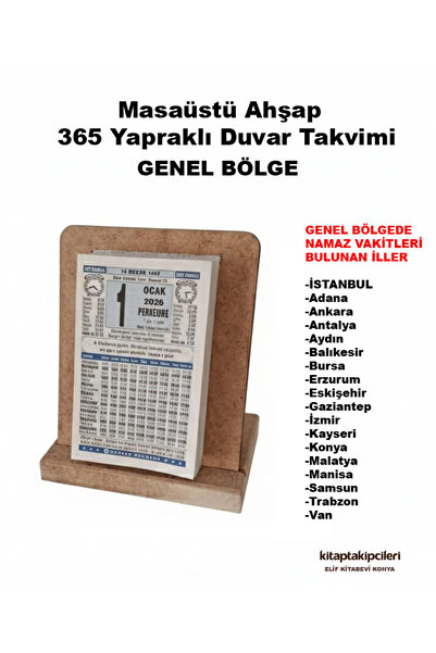 kitaptakipcileri AHŞAP GENEL BÖLGE Masa Üstü 2026 Yılı Türkiye Takvimi Namaz ...