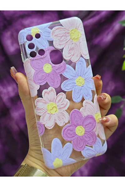 Magic Ring Samsung Galaxy A21S Compatible Pastel Colored Flowers Patterned Transparent Phone Case