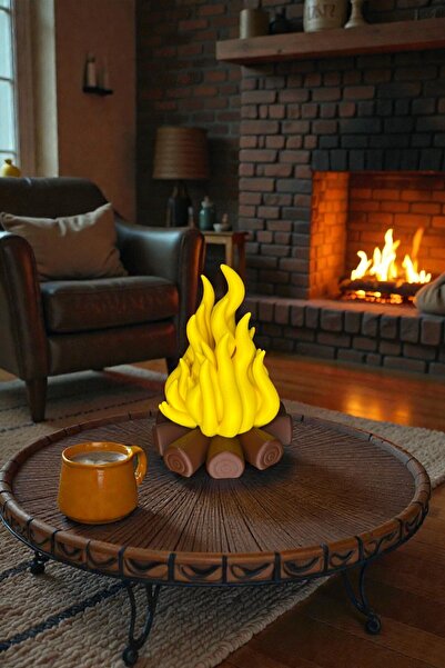 Valyria 3D Baskı 16 cm Kamp Ateşi LED Mum – Dekoratif Tealight Gece Lambası M...