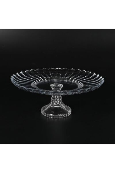 Generic وعاء تقديم زجاجي دائري بقاعدة - طبق تقديم فاخر للحلويات والفواكه والمقبلات