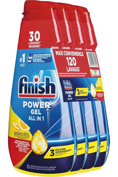 Finish Powergel Lemon Dishwasher, Dishwasher Gel, 120 Washes, 4 Packs of 30 D...