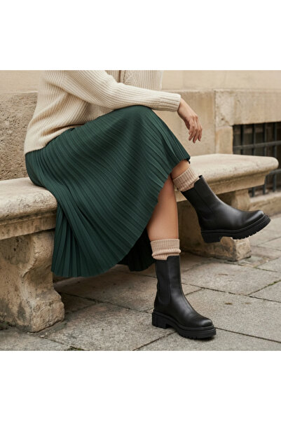 Büşra Çetin Women's Black Knee High Thick Sole Waterproof New Season Boots