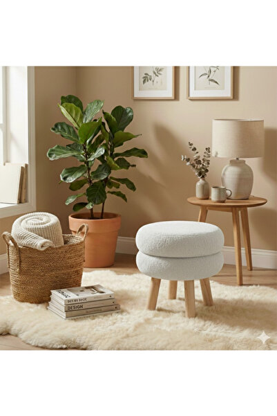 VALUE كرسي تزيين من الفرو الصناعي الفاخر وأرجل من الخشب متعدد الاستخدام لديكور غرفة المعيشة و غرفة النوم