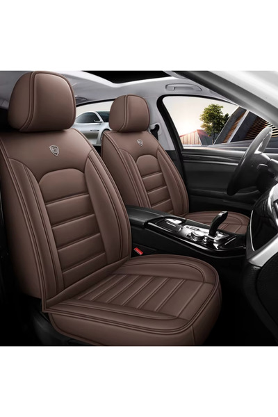 Top Car Interior Car Seat Covers Full Set, Full Brown, Breathable Nappa Leather, Universal Fit