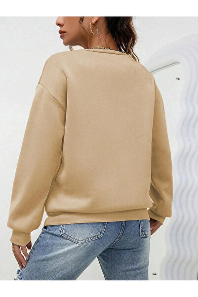 velmorafashion سترة نسائية مسطحة برقبة دائرية من Velmora Premium - بيج