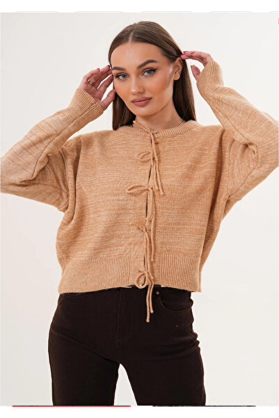ZARİF STOREE Women's Lace-Up Detailed Knitwear Knitted Cardigan 255229