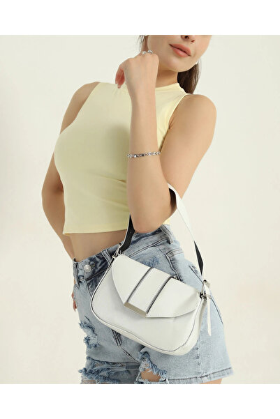 Bersia White Wrinkled Textured Women's Handbag and Shoulder Bag with Magnetic...