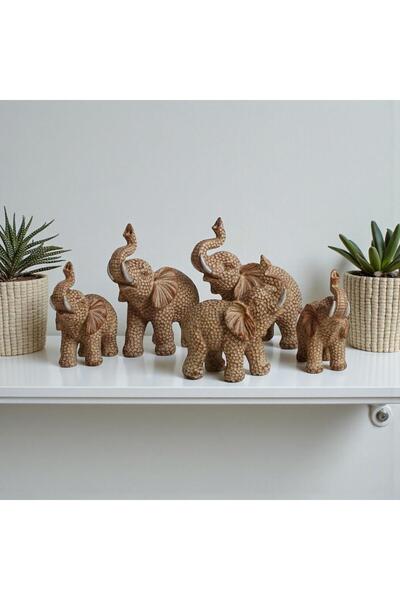 ELSELİFE Lüks İşlemeli Feng Shui 7’li Bereket Fil Biblo Seti Dekoratif Ev Ofi...