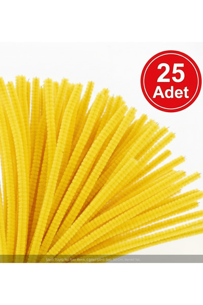 Kezban Tekstil SARI Renk Şönil 1.Cİ Kalite Tüylü dekoratif Tel 30 cm-25 adet