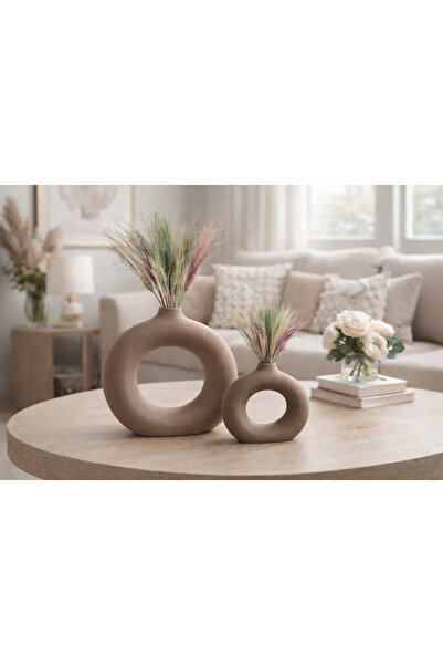 MorVilla Mocha Renk Halka Vazo Seti | Modern Minimalist Dekoratif 2’li Salon ...
