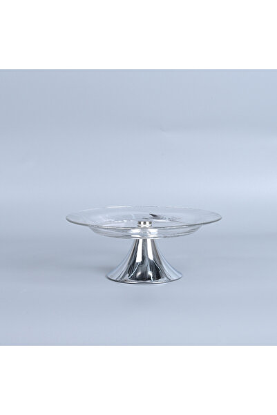 Generic Glass dessert serving dish with a stainless steel base, silver color