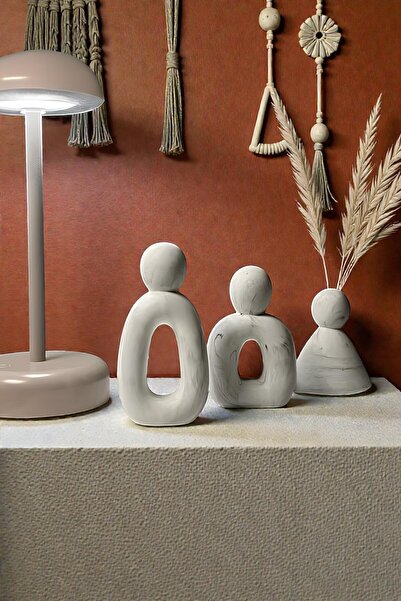 betonmall 3’lü Dekoratif Soyut Aile Biblo Seti | Siyah Beyaz Mermer Desenli M...