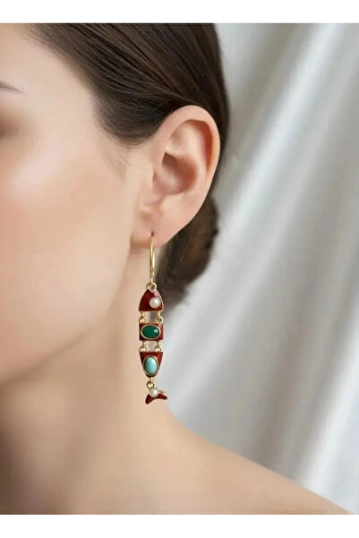 Dorvina Brass Claret Red Enamel Fish Figured Design Women's Earrings Jewelry