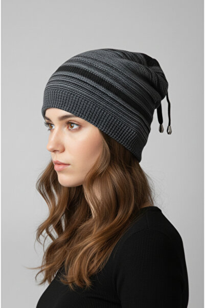balkonda Beret Popular Drawstring Dropped Hip Hop Slouchy Knitwear Lined Unisex Anthracite & Grey