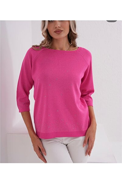 D LAVELLA Geniş yaka fakir kollu sim detaylı triko bluz