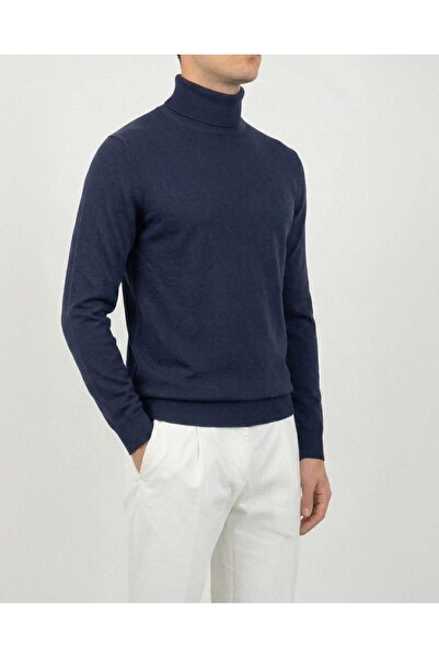 TerziAdemAltun Italian style s Slim Fit bicycle collar male tricot sweater navy blue t15081