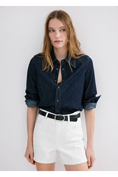 MANGO Woman Yüksek bel düz kesim denim şort