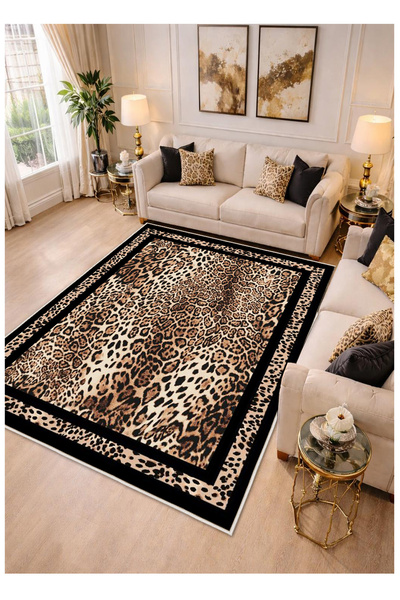 STY Home Leopar Dijital Baskı Halı Kaymaz Tabanlı Yıkanabilir Halı Yolluk Sal...