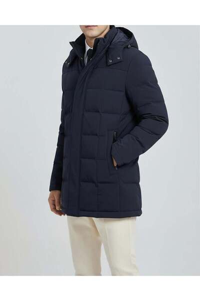 TerziAdemAltun Italian style s Slim Fit men's k Hooded puffer jacket navy blue t14985