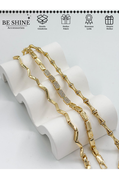 Be shine accessories 3'lü Gold Vip Seri Çelik Bileklik Seti