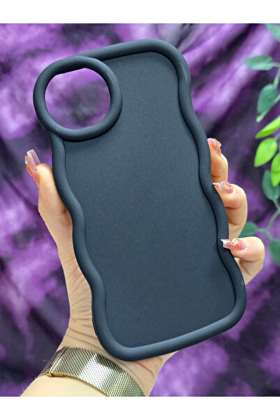 Magic Ring iPhone 14 Plus / 15 Plus Compatible Soft Textured Wave Edge Matte Black Case