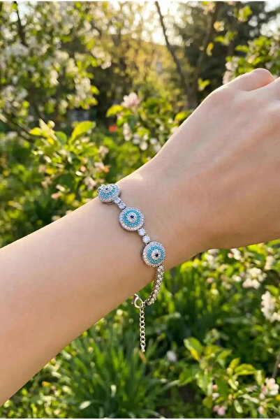 Dorvina Brass Zircon Stone Evil Eye Model Silver Color Women's Bracelet Does Not Tarnish |   Stylish and Durable Jewelry