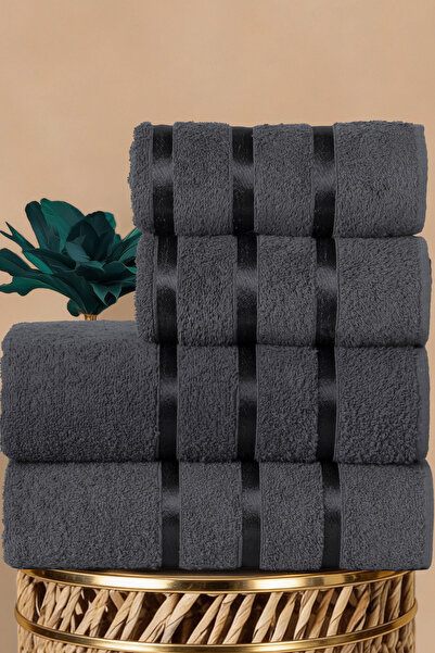 DNZGÜLCAN 4-Piece 100% Cotton Satin Towel Set with Ribbon Detail - 2 Pieces 70X140, 2 Pieces 50X90 - Ultra Soft, Premium