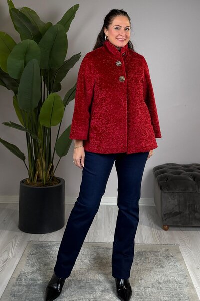 Marjinal Kadın Düğme Detaylı Kadife Ceket