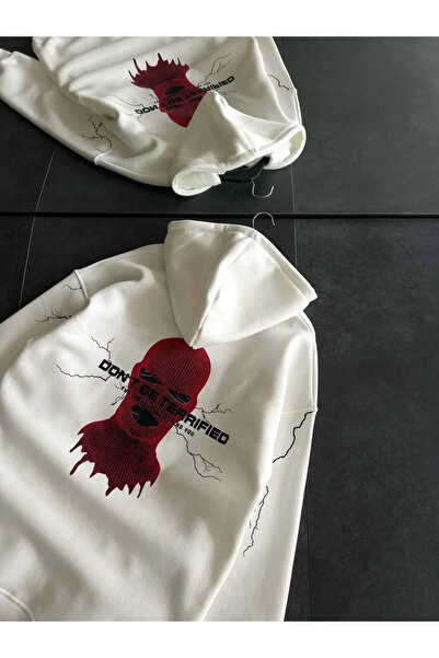 MODA Three Thread Hooded Printed Oversize Sweatshirt - White