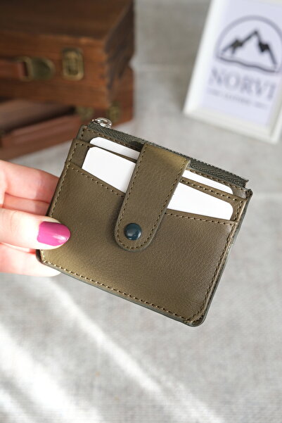 Norvi Leather Snap Fastener Zippered Card Holder 1253