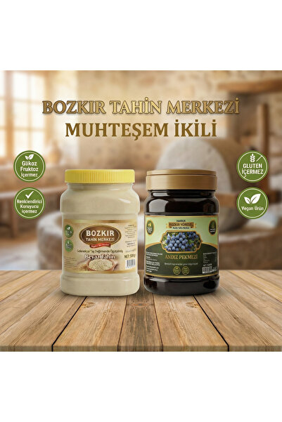 Hakbur Bozkır Yöresel Bozkır Tahin Center Stone Mill White Tahini 935Gr - Traditional Andiz Honey 950 Gr (Without Additives)