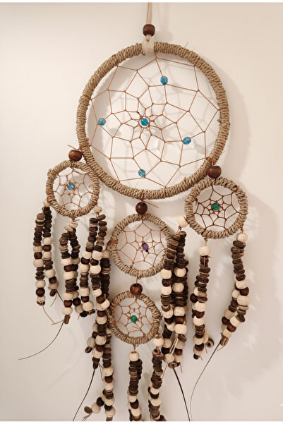 Meya design Doğal Boncuklu Rüya Kapanı – Bohem Duvar Süsü (12 × 40 cm)