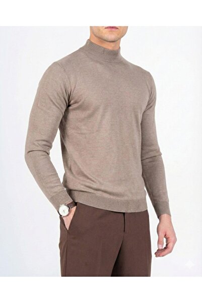 TerziAdemAltun Italian Style S Slim Fit Half Turtleneck Men's Knitwear Sweater Mink T15090