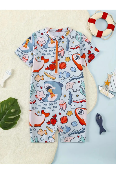 MODA Deniz canlıları desenli bebek mayo tulum. Hafif, esnek ve rahat yapısıyl...